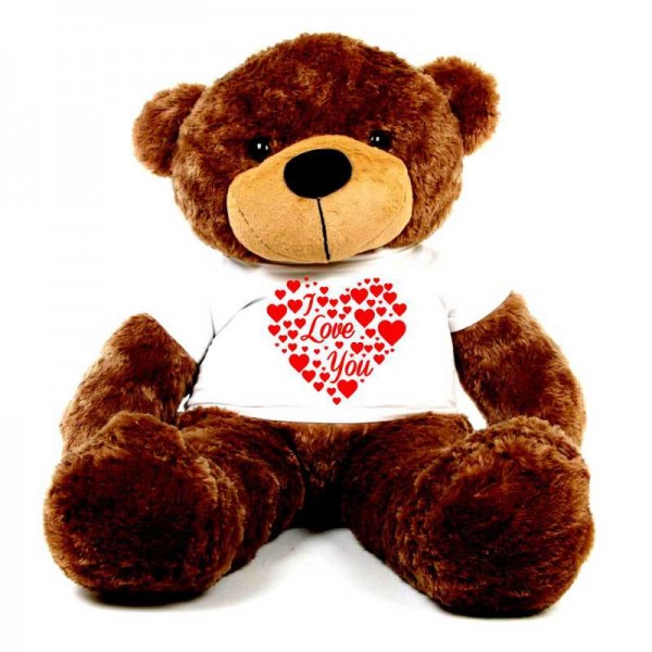 Brown 5 feet Big Teddy Bear wearing a I Love You T-shirt